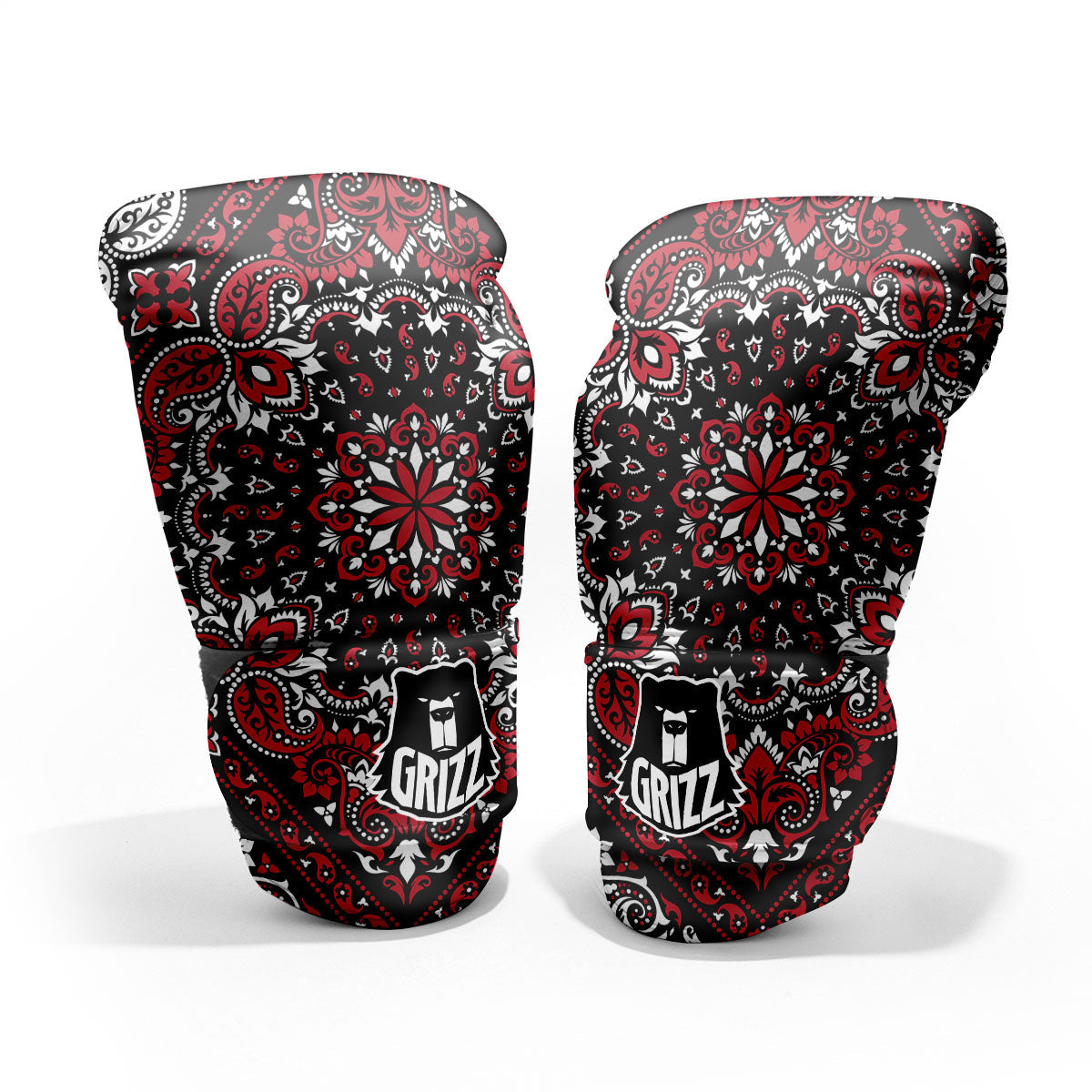 Red Black Bandana Paisley Print Pro Boxing Glove
