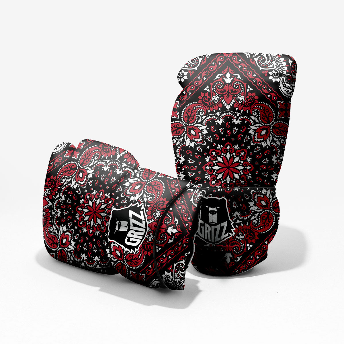 Red Black Bandana Paisley Print Pro Boxing Glove