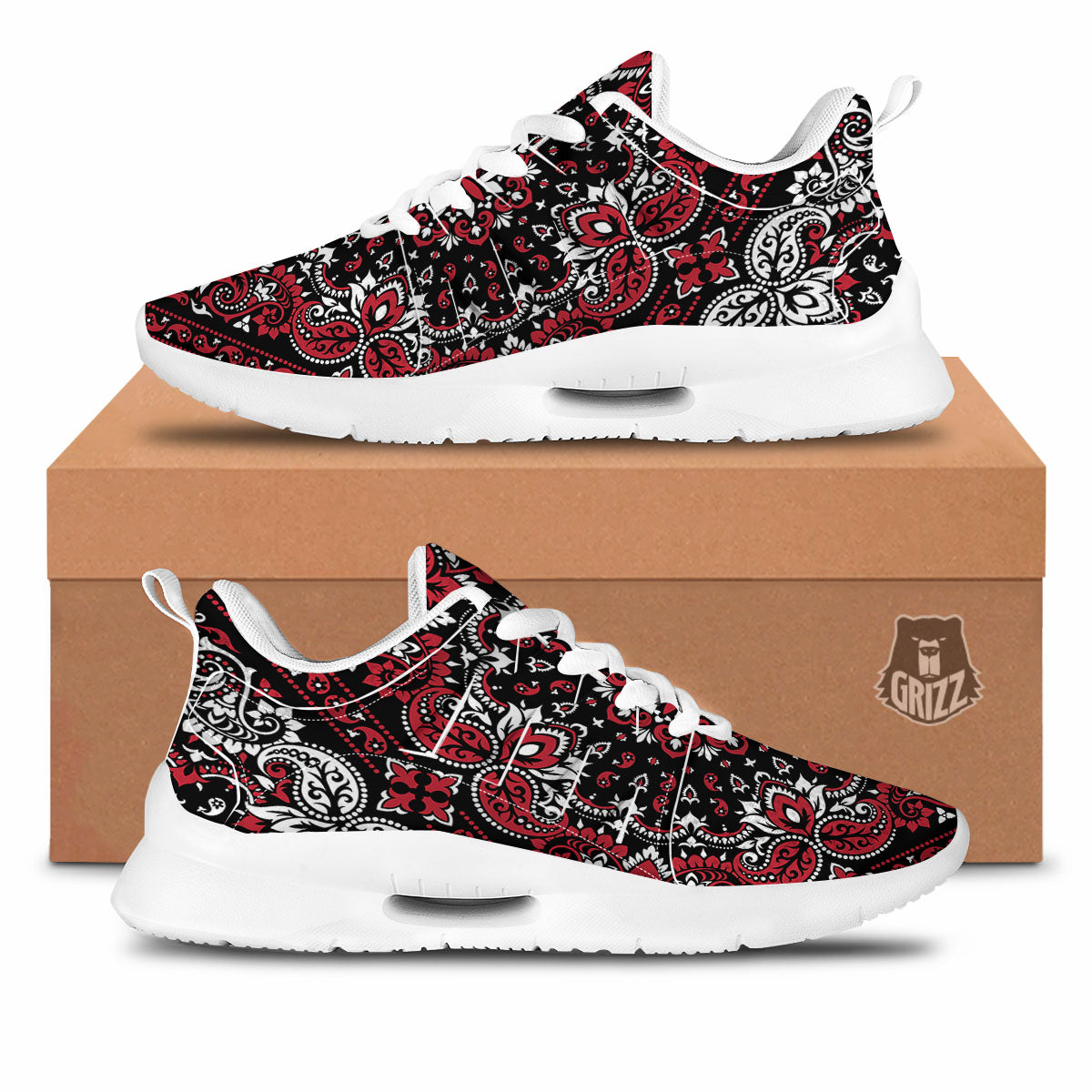 Red Black Bandana Paisley Print Tennis Shoes-grizzshop