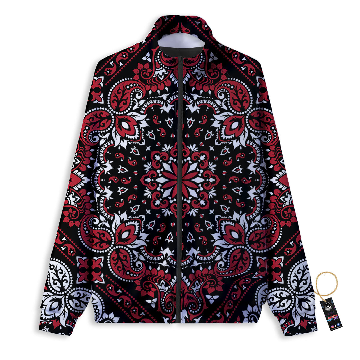 Red Black Bandana Paisley Print Track Jacket-grizzshop