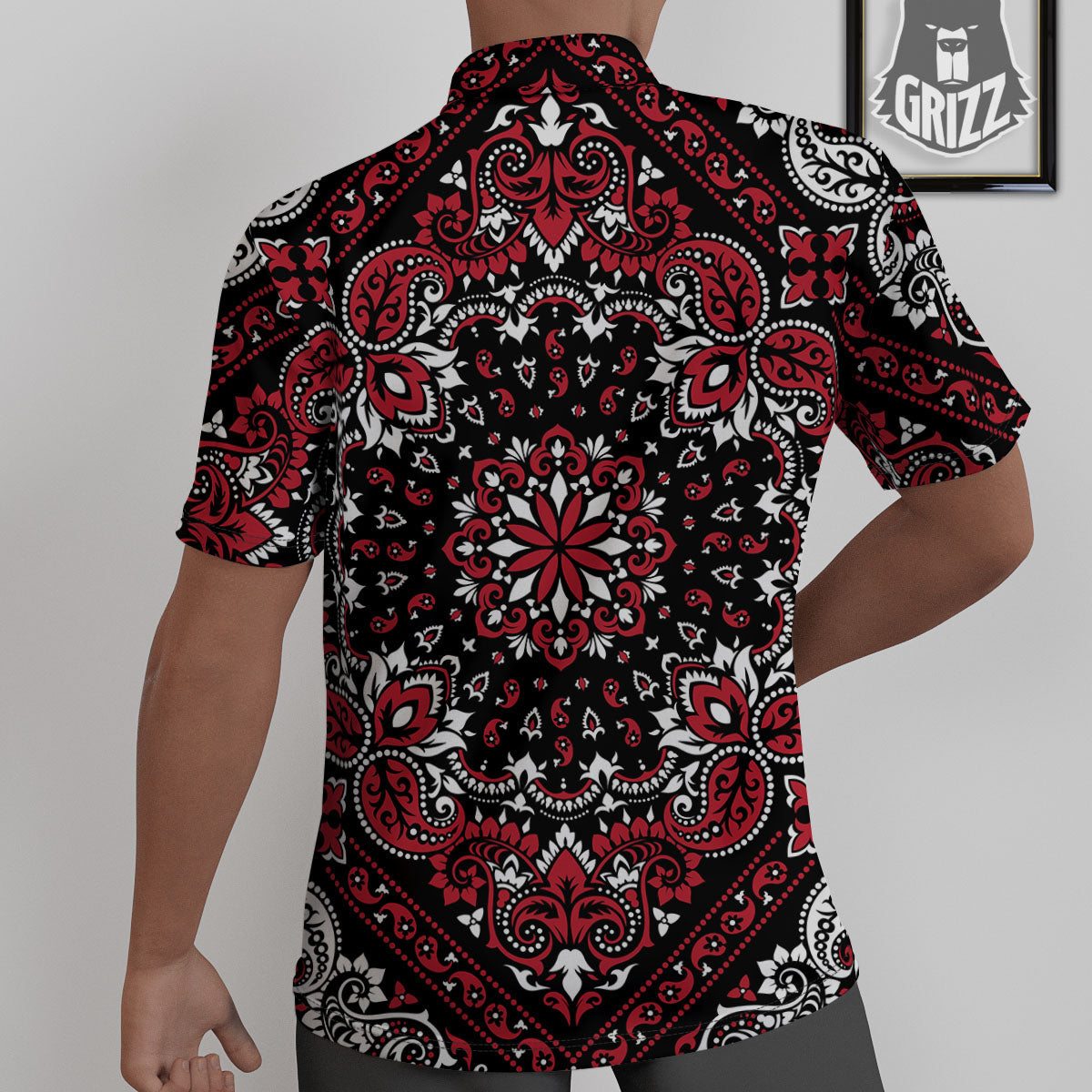 Red Black Bandana Paisley Print Untucked Shirts-grizzshop