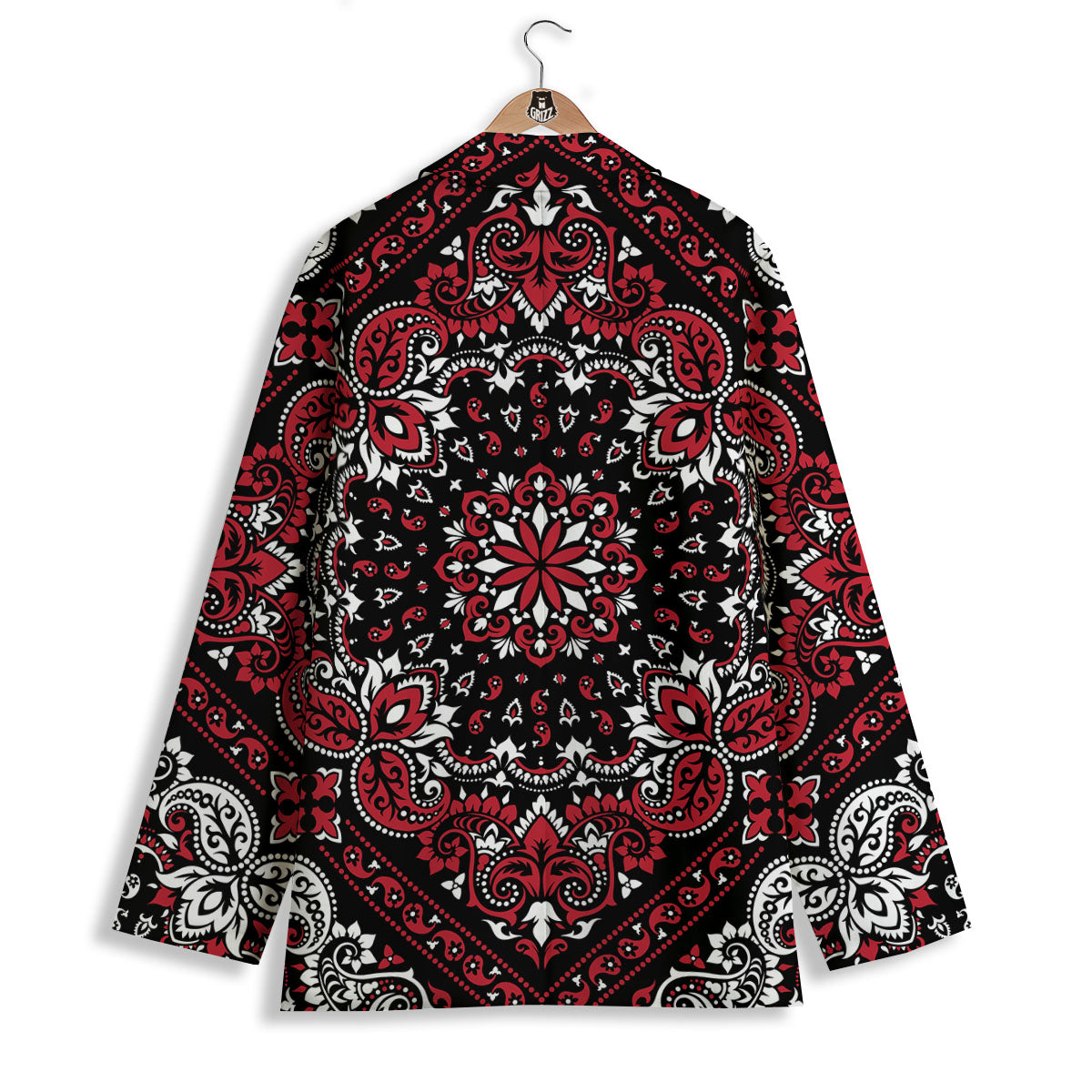 Red Black Bandana Paisley Print Women's Blazer-grizzshop