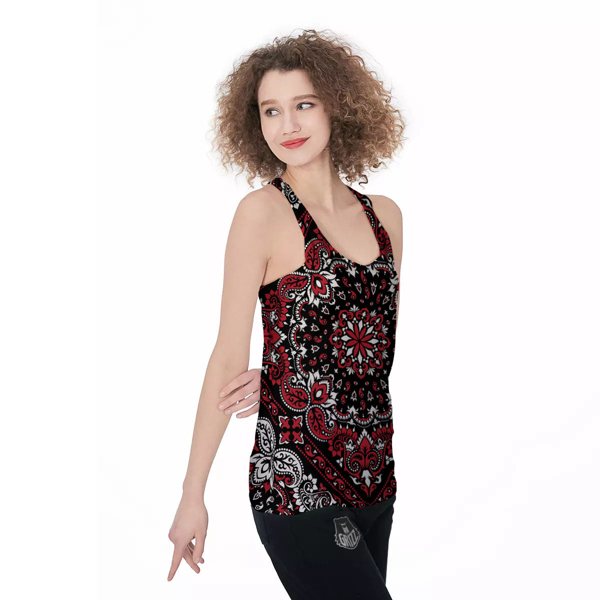 Red Black Bandana Paisley Print Women's Racerback Tank Top-grizzshop