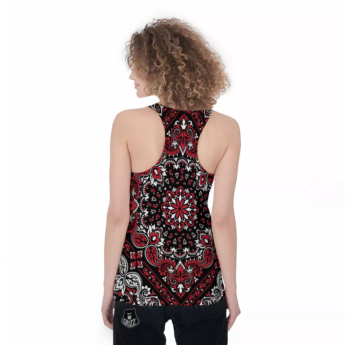 Red Black Bandana Paisley Print Women's Racerback Tank Top-grizzshop