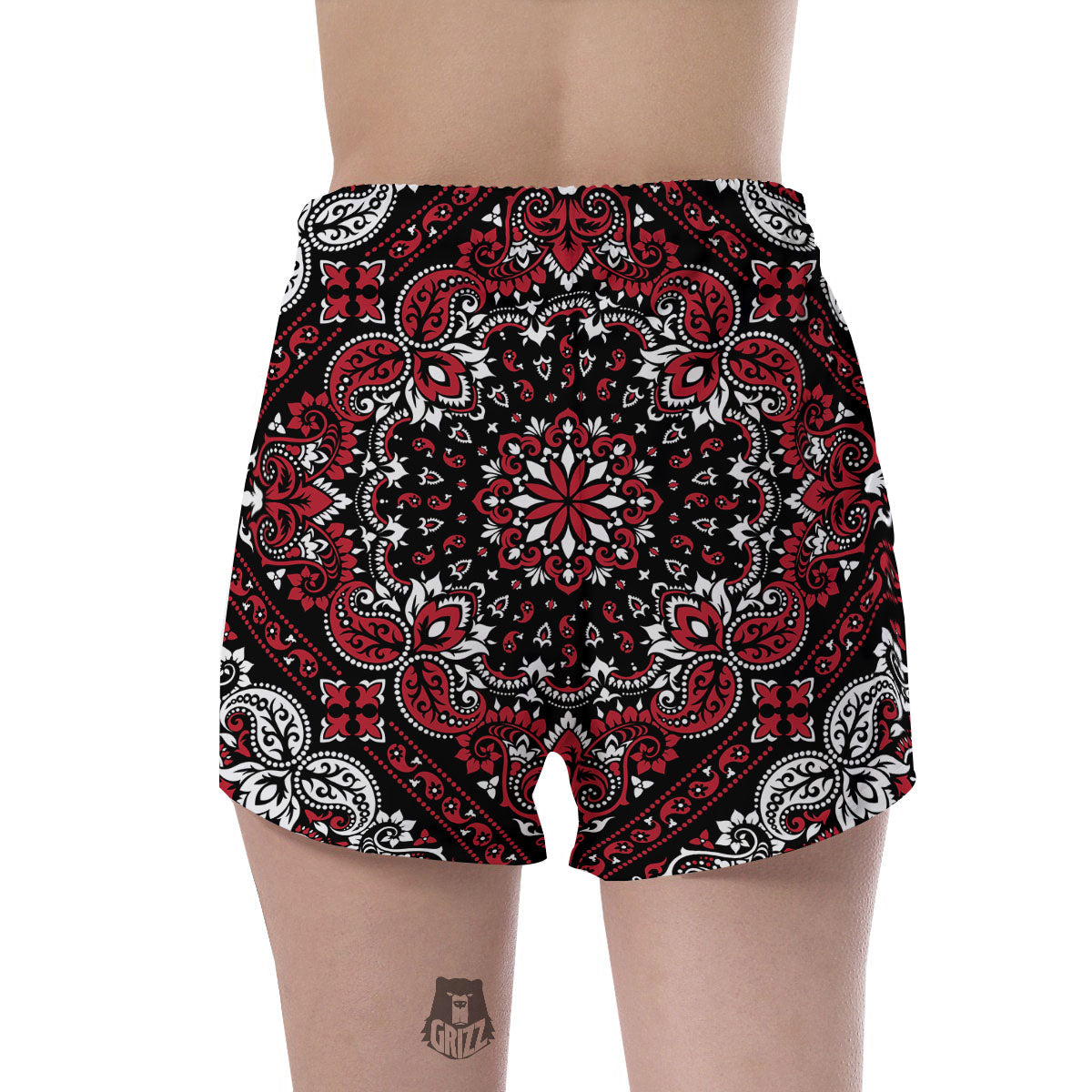 Red Black Bandana Paisley Print Women's Shorts-grizzshop