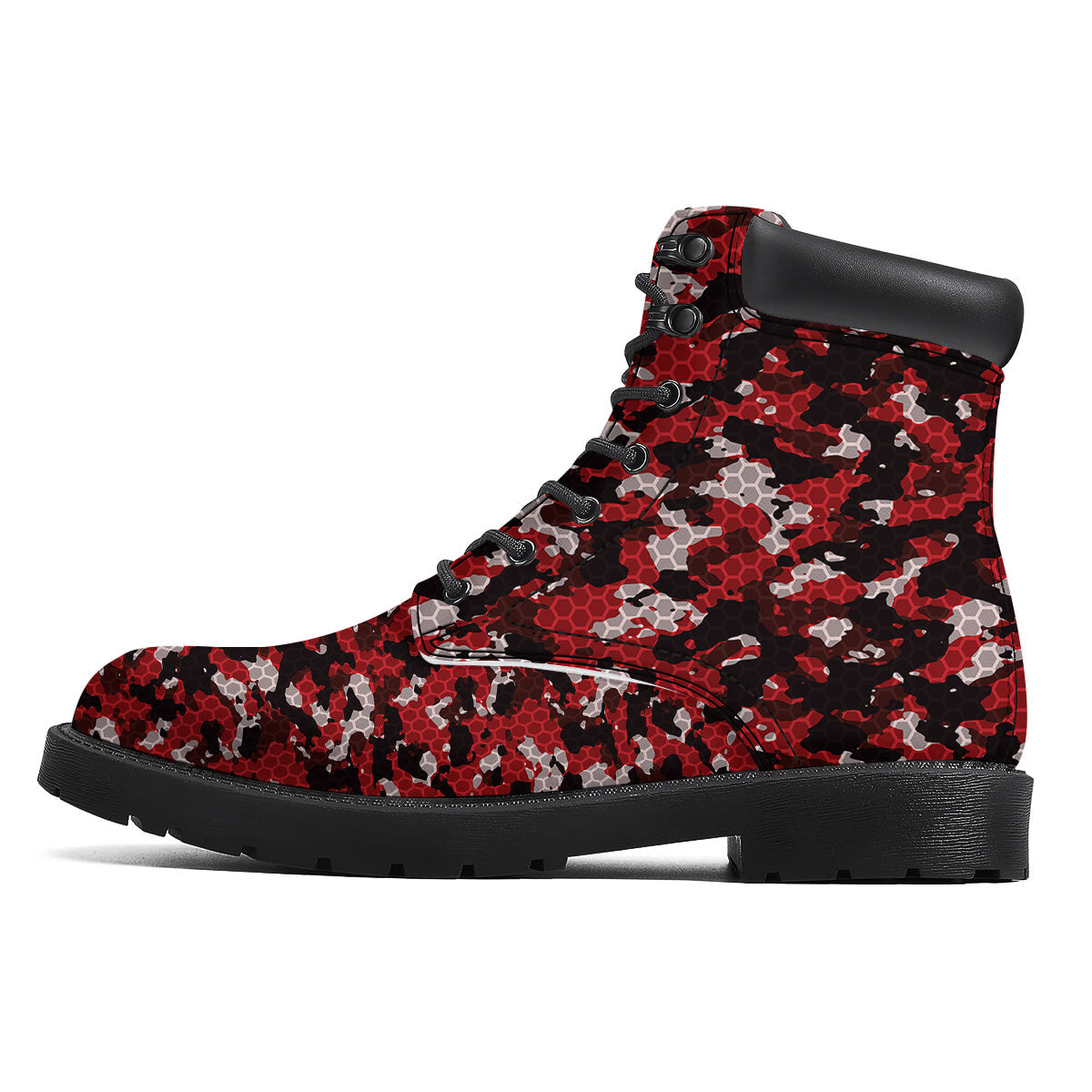 Red Black Hi Tech Camo Hexagonal Grid Print Pattern Boots-grizzshop