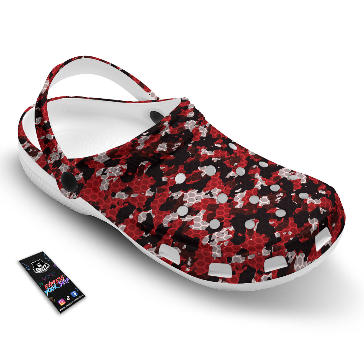 Red Black Hi Tech Camo Hexagonal Grid Print Pattern Clog-grizzshop