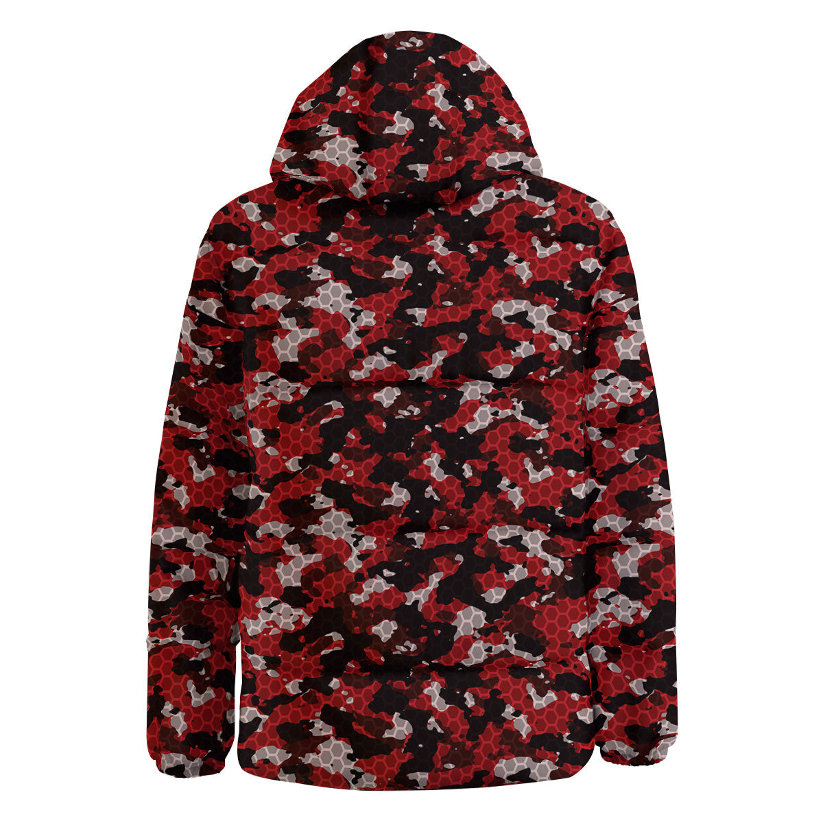 Red Black Hi Tech Camo Hexagonal Grid Print Pattern Down Jacket-grizzshop