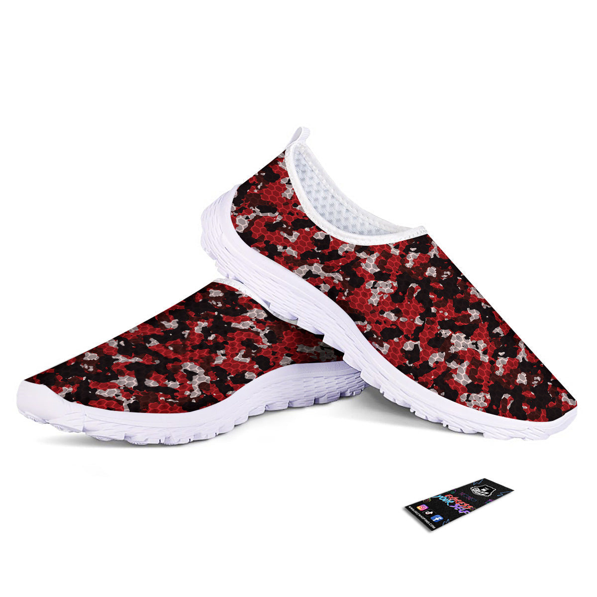 Red Black Hi Tech Camo Hexagonal Grid Print Pattern Nurse Shoes-grizzshop