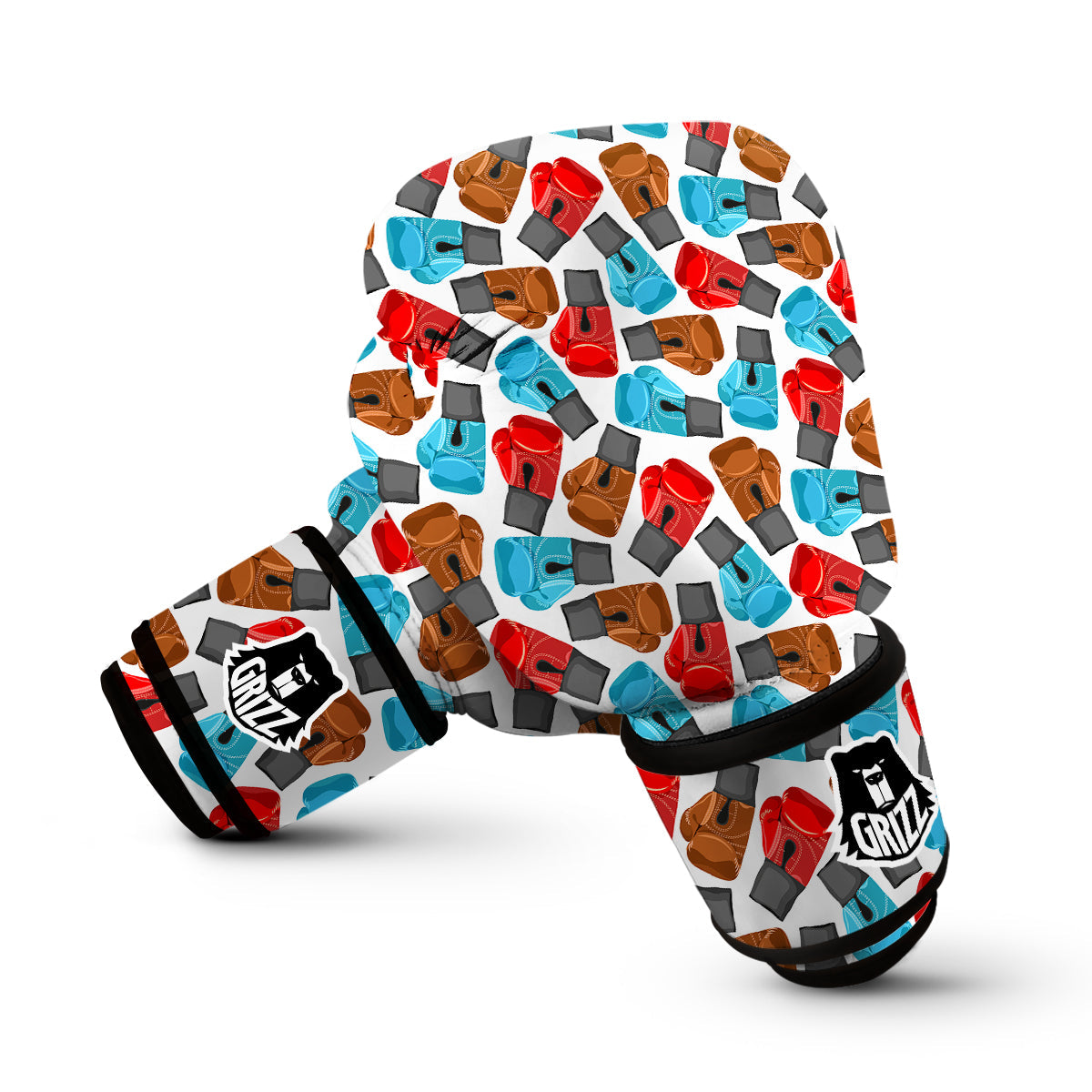 Red Blue And Brown Boxing Glove Print Pattern Boxing Gloves-grizzshop