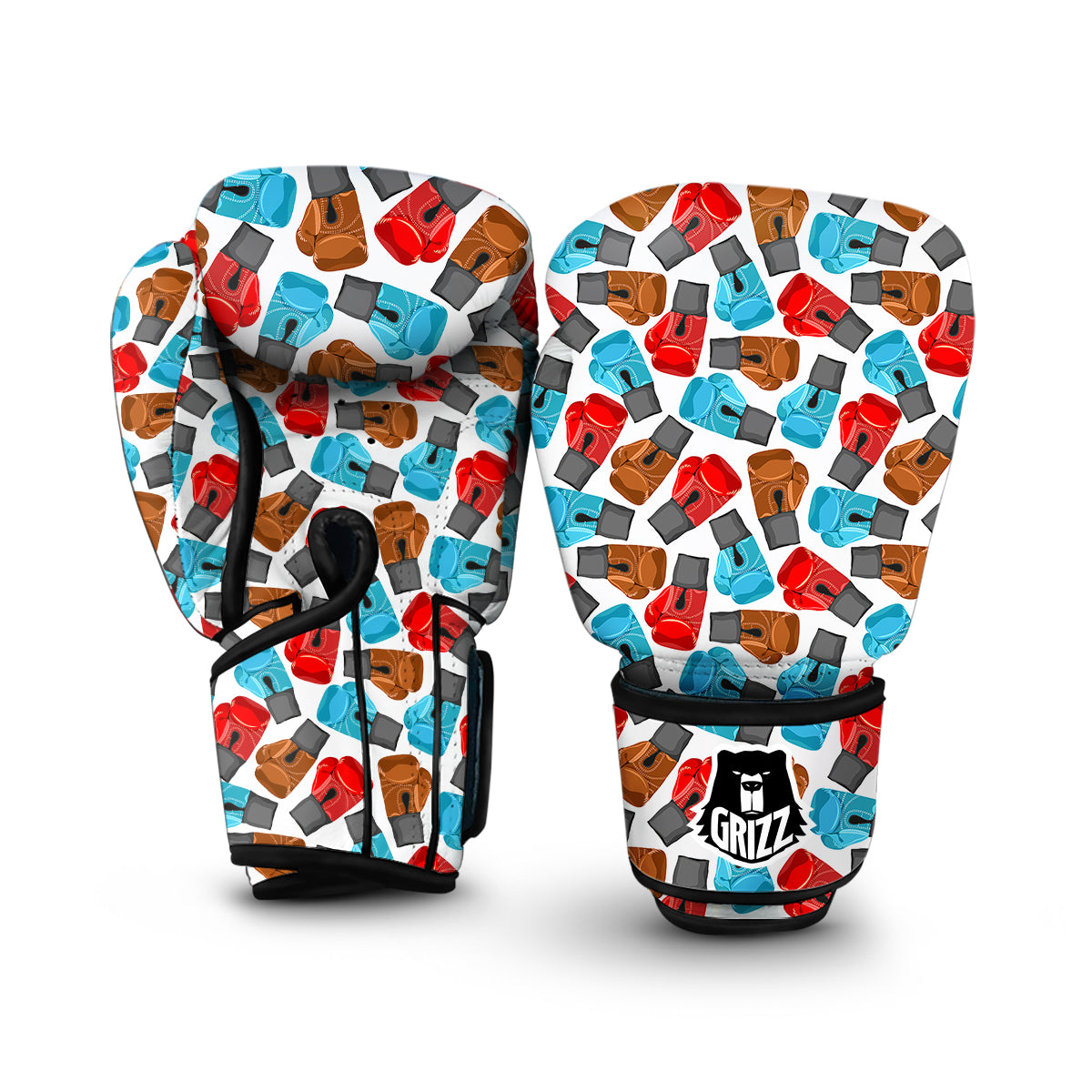 Red Blue And Brown Boxing Glove Print Pattern Boxing Gloves-grizzshop