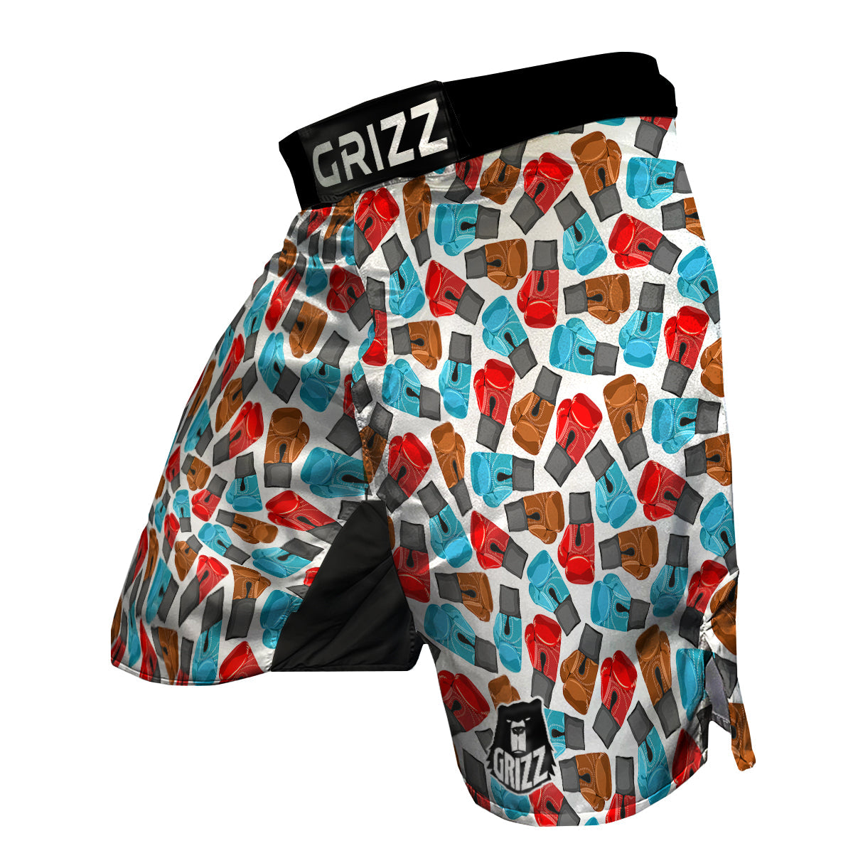 Red Blue And Brown Boxing Glove Print Pattern MMA Shorts-grizzshop