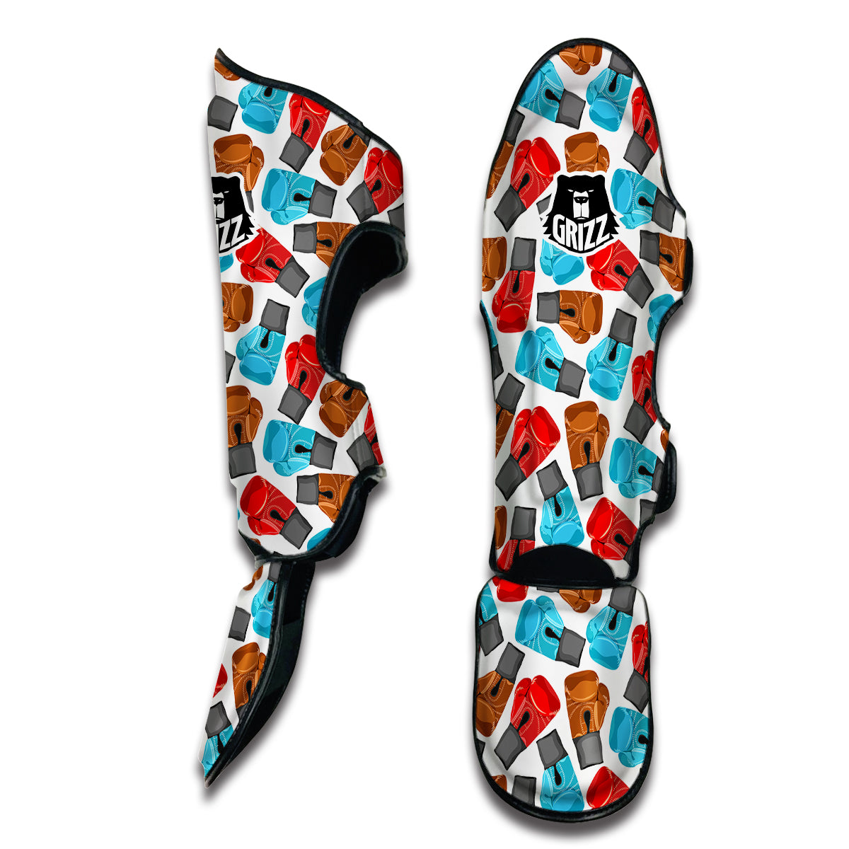 Red Blue And Brown Boxing Glove Print Pattern Muay Thai Shin Guards-grizzshop