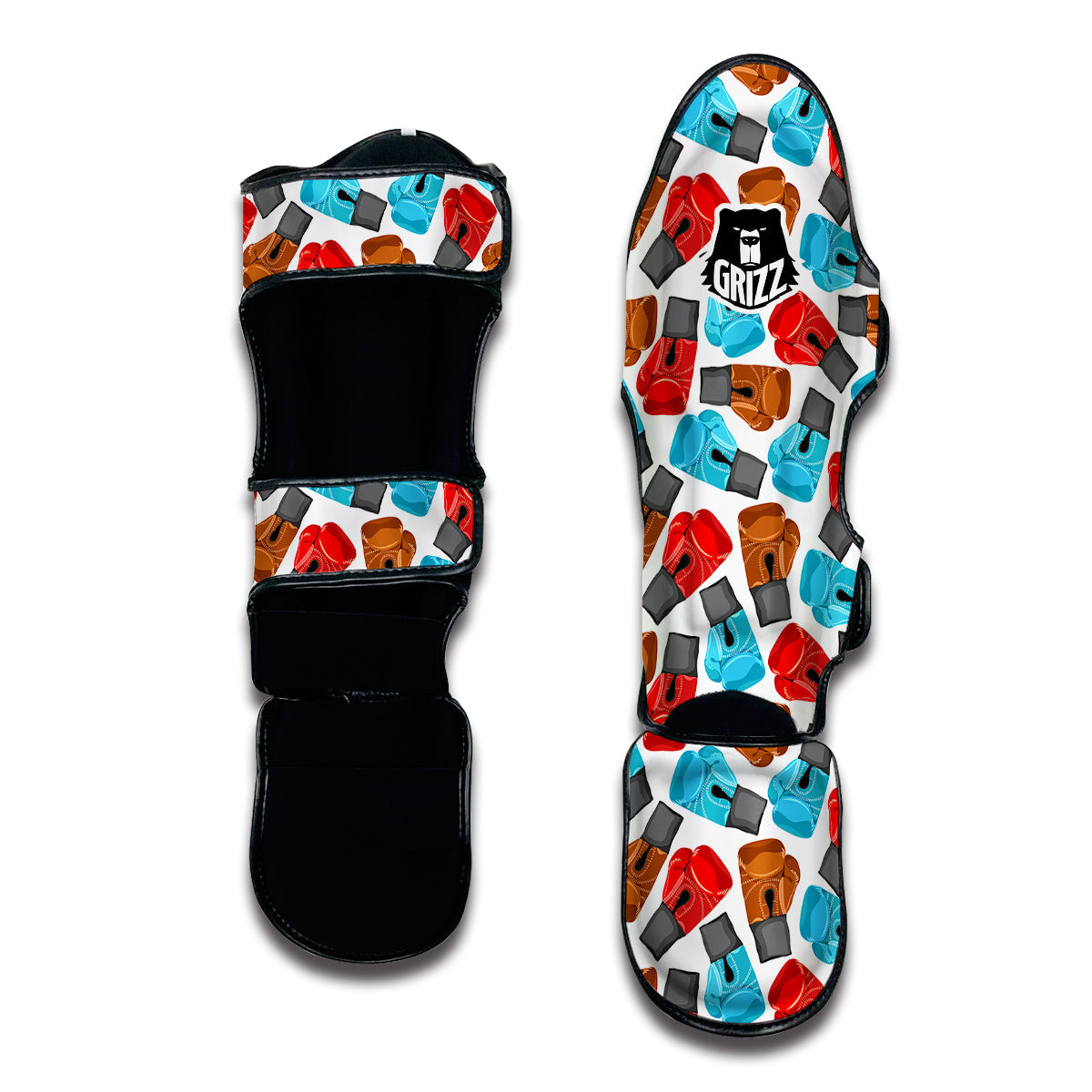 Red Blue And Brown Boxing Glove Print Pattern Muay Thai Shin Guards-grizzshop