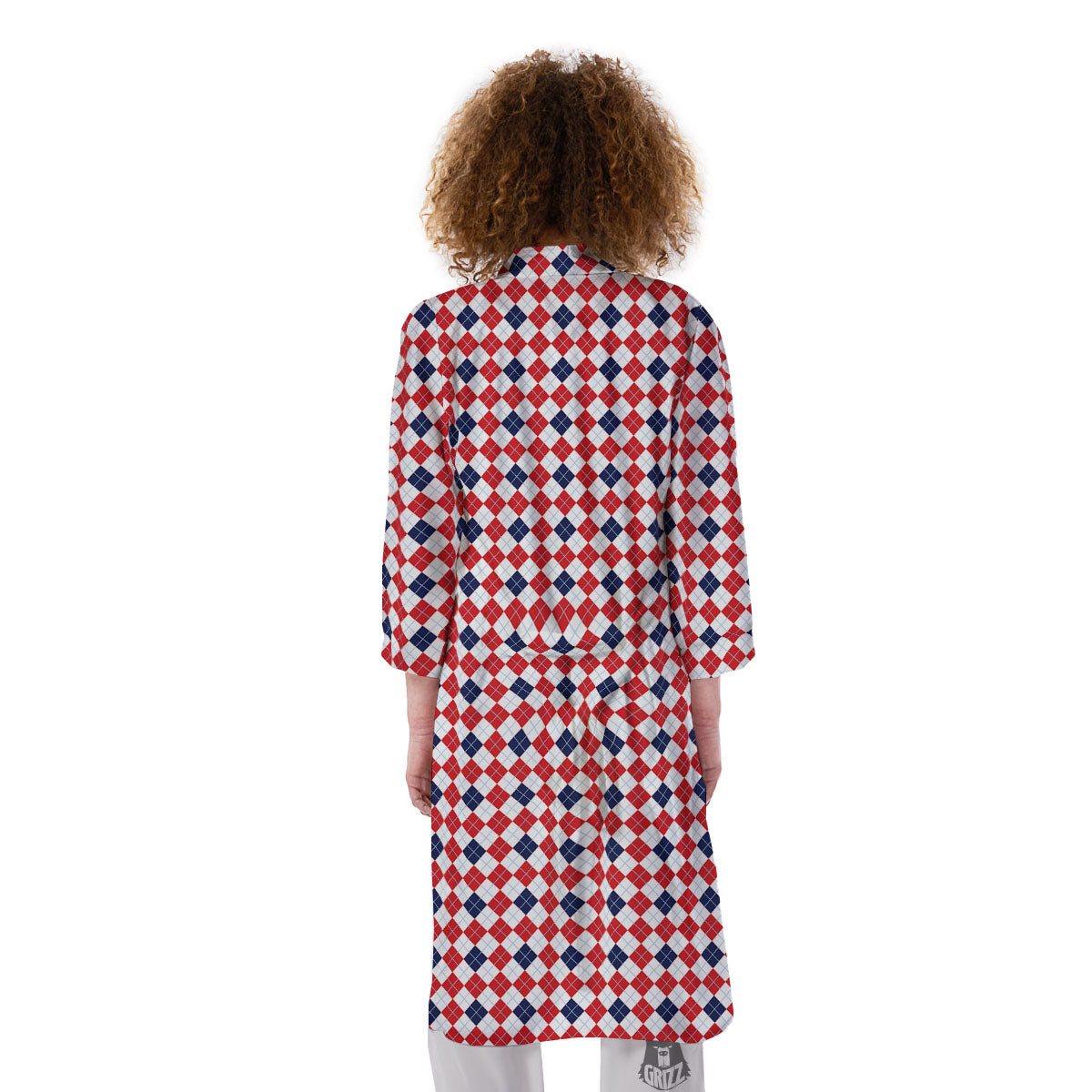 Red Blue And White Argyle Print Pattern Kimono-grizzshop