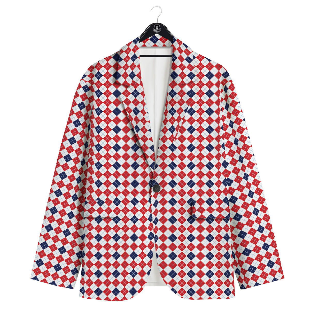 Red Blue And White Argyle Print Pattern Men's Sport Coat-grizzshop