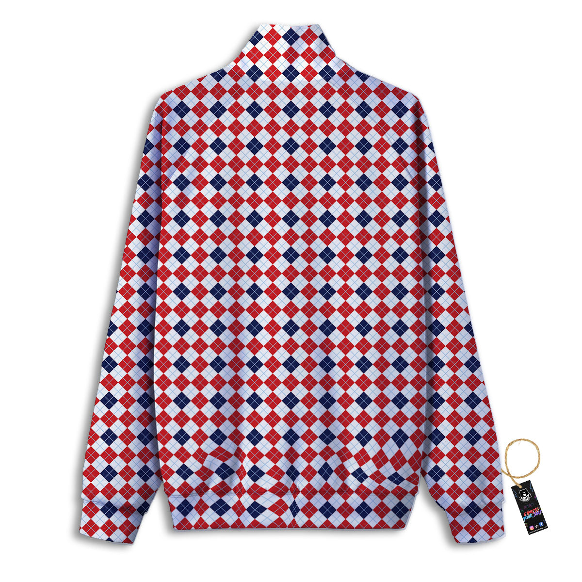 Red Blue And White Argyle Print Pattern Track Jacket-grizzshop