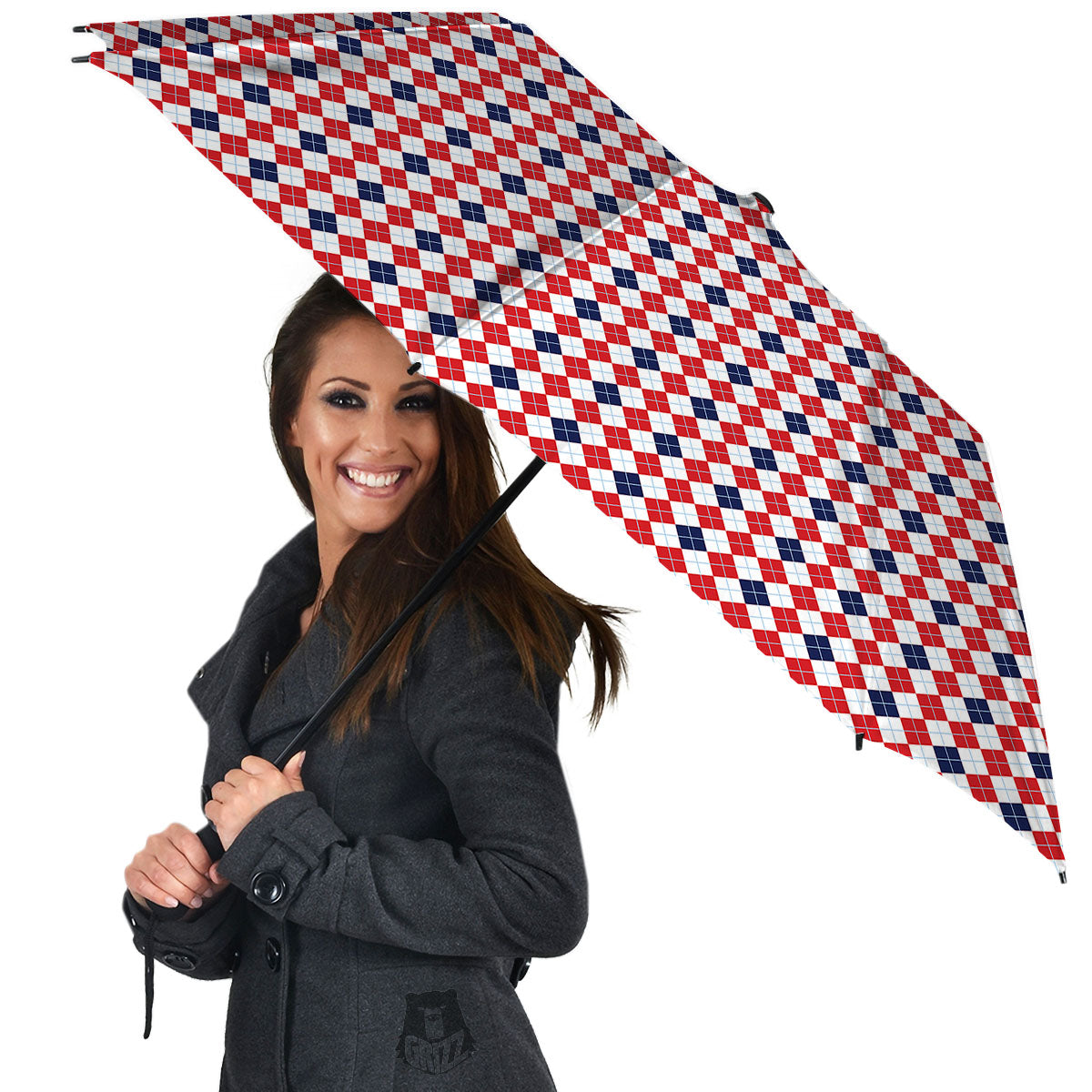 Red Blue And White Argyle Print Pattern Umbrella-grizzshop