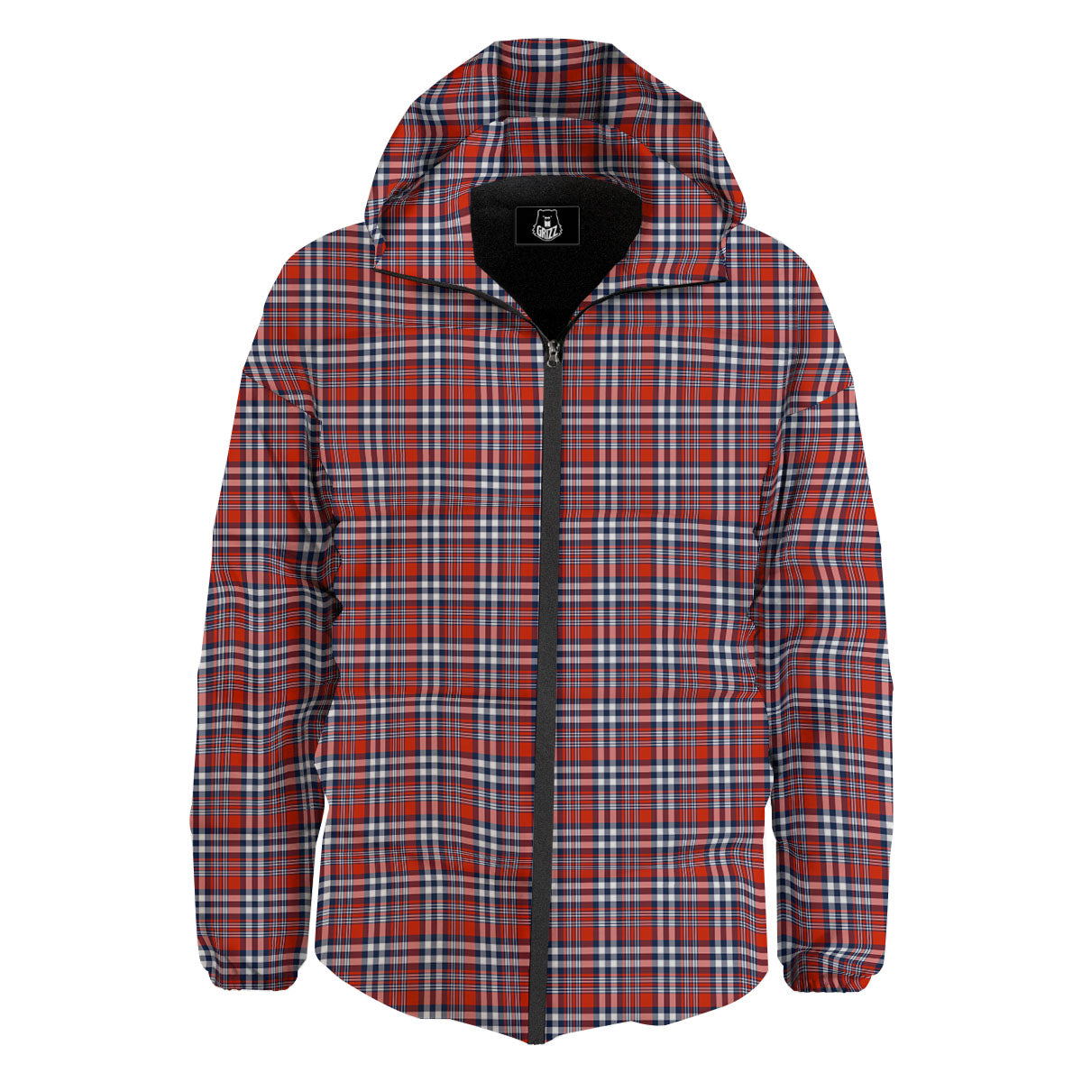 Red Blue And White Check Print Pattern Down Jacket-grizzshop