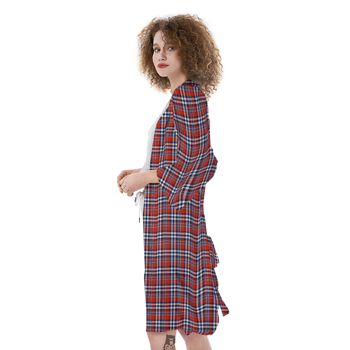 Red Blue And White Check Print Pattern Kimono-grizzshop