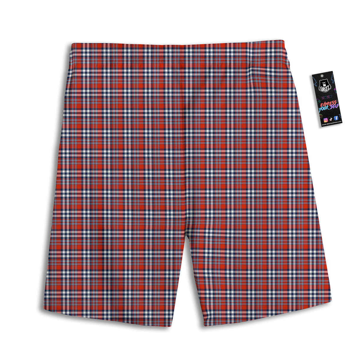 Red Blue And White Check Print Pattern Men's Athletic Shorts