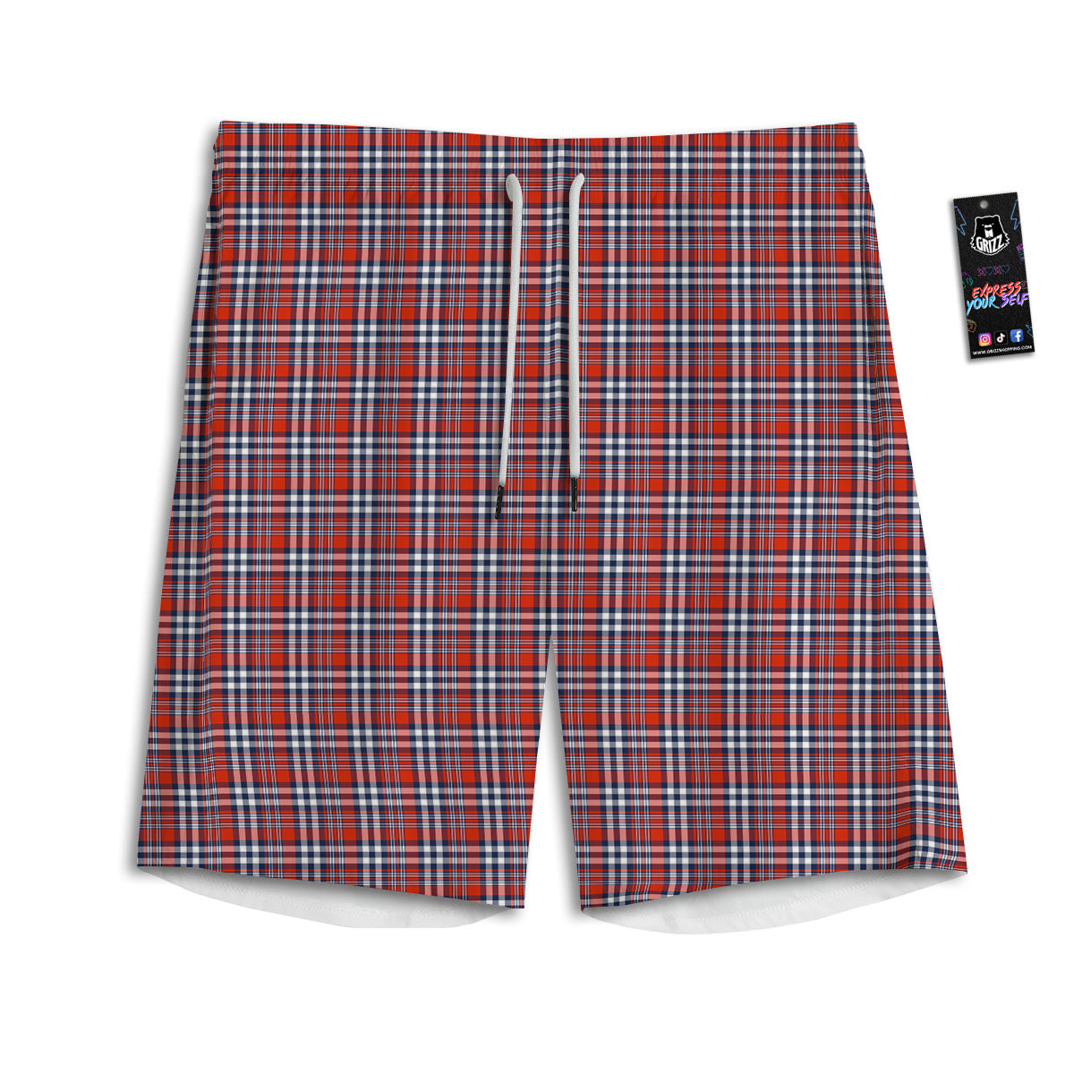Red Blue And White Check Print Pattern Men's Athletic Shorts