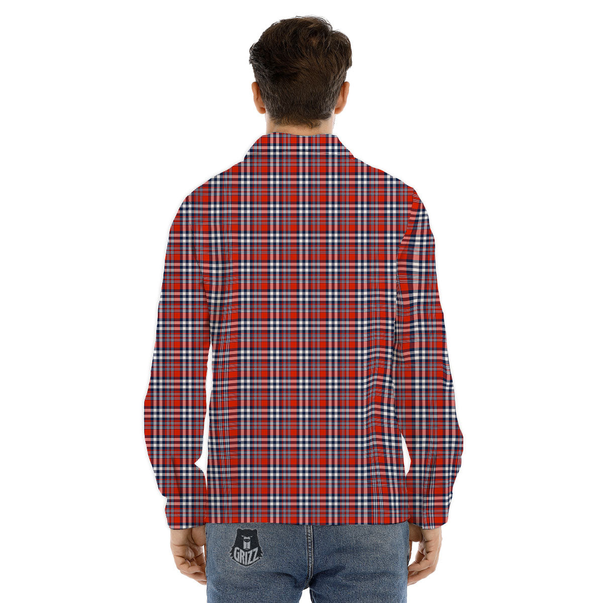 Red Blue And White Check Print Pattern Men's Dress Shirts-grizzshop