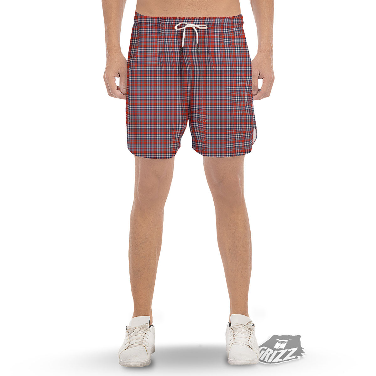 Red Blue And White Check Print Pattern Men's Gym Shorts-grizzshop