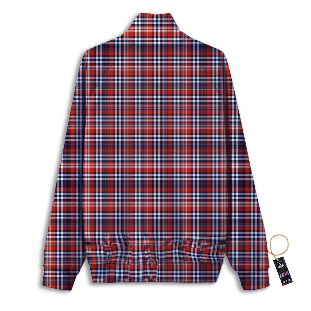 Red Blue And White Check Print Pattern Track Jacket-grizzshop