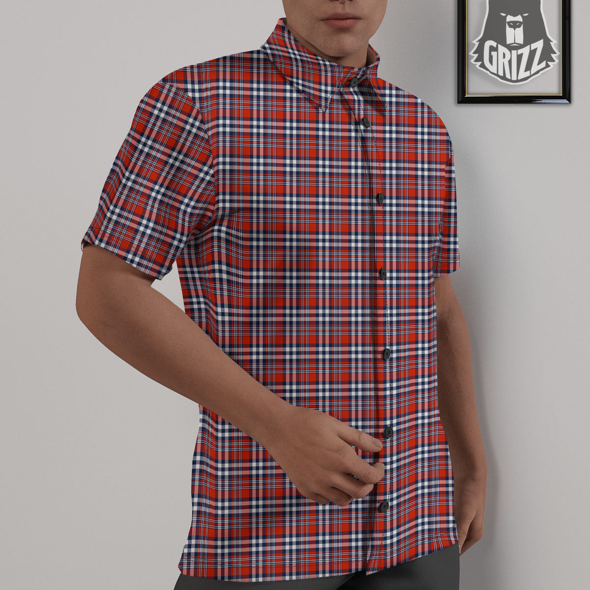 Red Blue And White Check Print Pattern Untucked Shirts-grizzshop