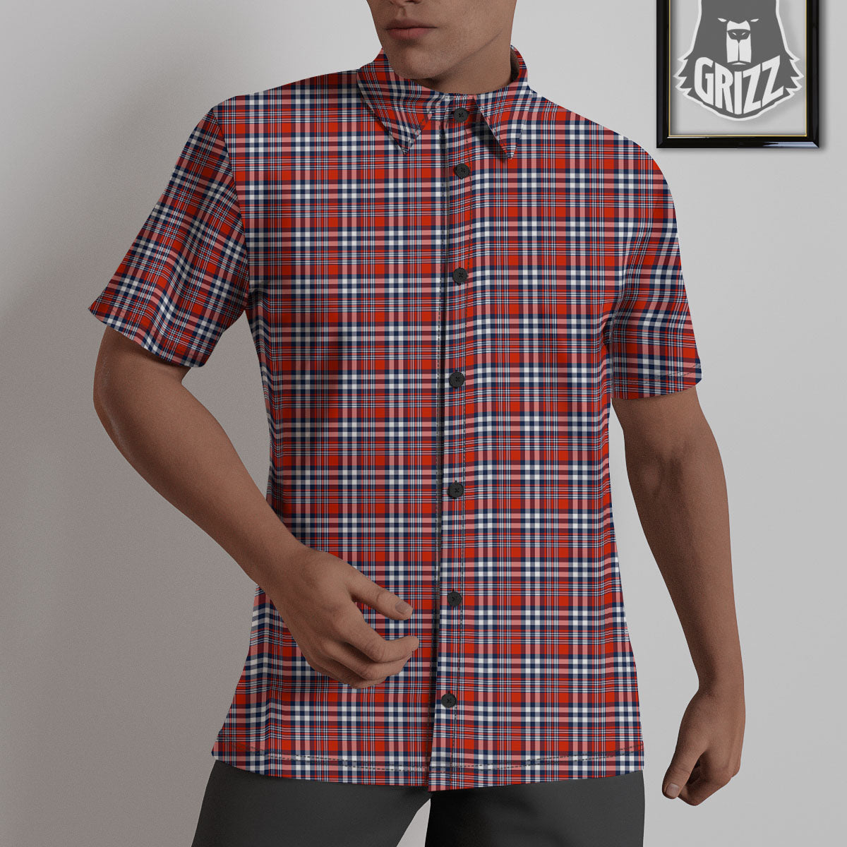 Red Blue And White Check Print Pattern Untucked Shirts-grizzshop