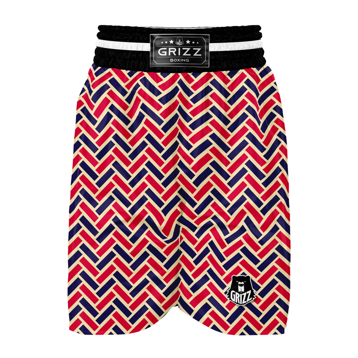 Red Blue Biege Herringbone Print Pattern Boxing Shorts-grizzshop