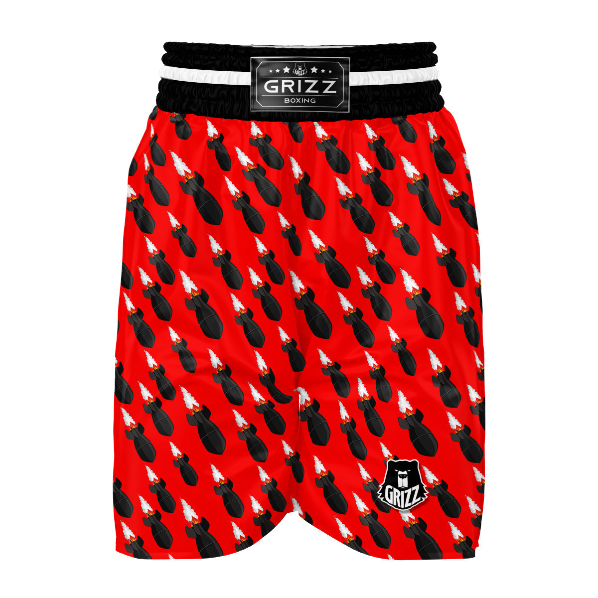 Red Bomb Print Pattern Boxing Shorts-grizzshop