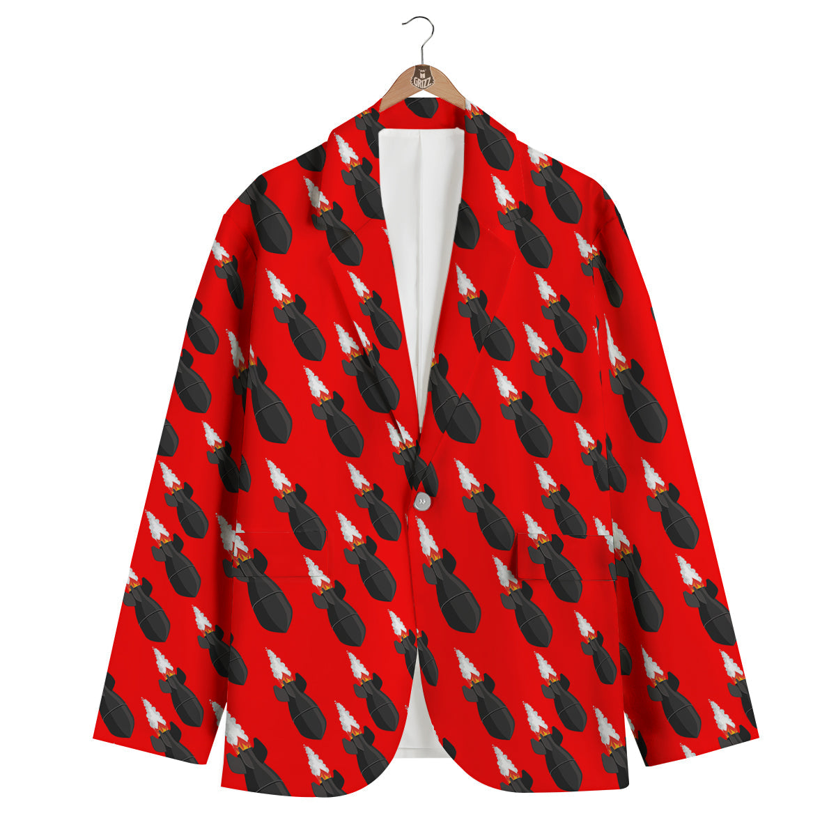 Red Bomb Print Pattern Men's Blazer-grizzshop