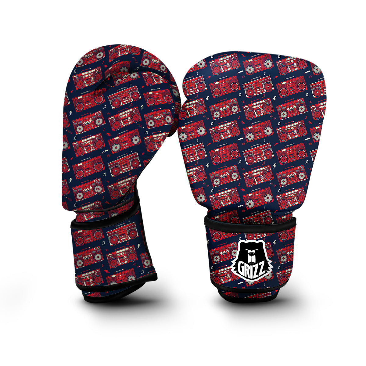 Red Boombox Print Pattern Boxing Gloves-grizzshop