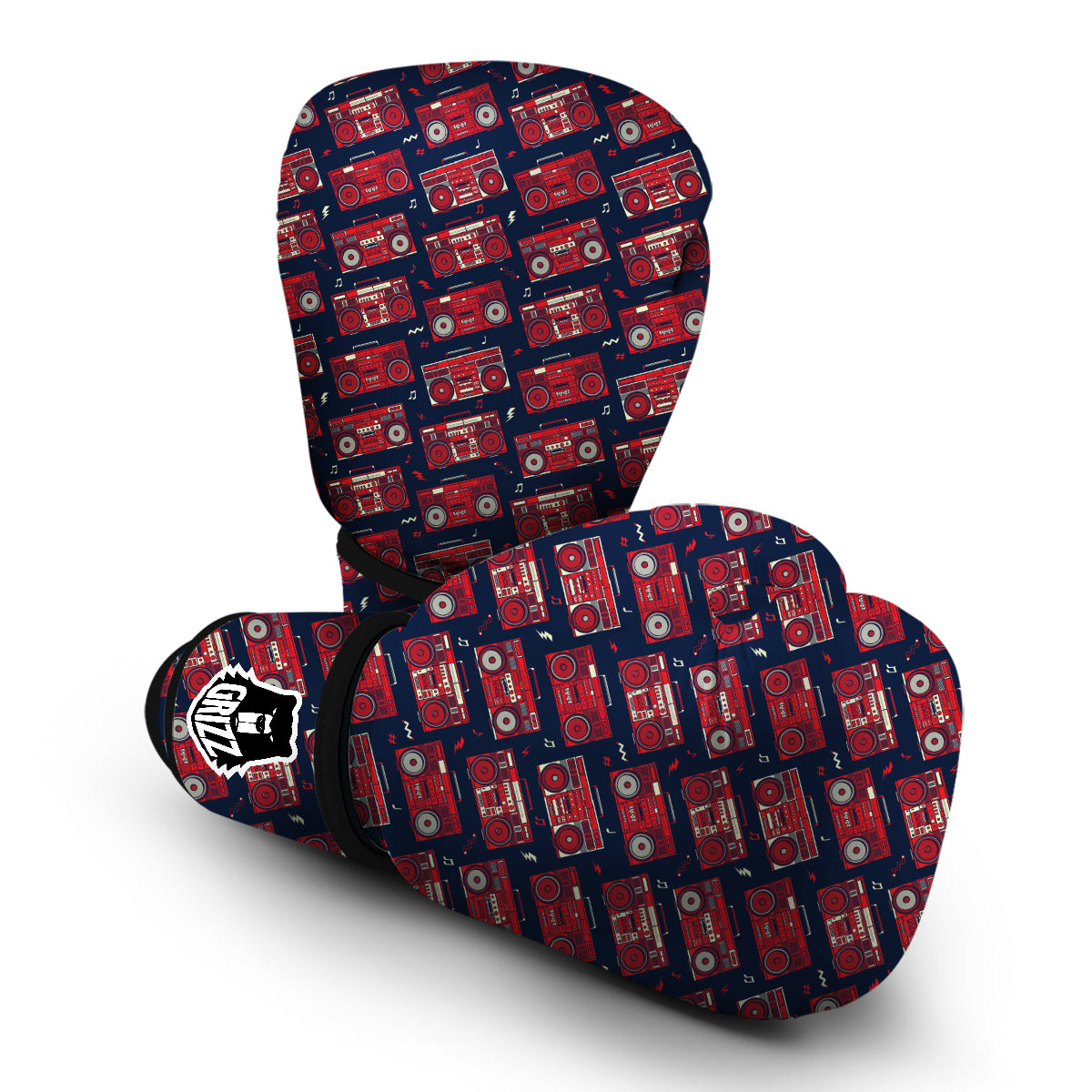 Red Boombox Print Pattern Boxing Gloves-grizzshop