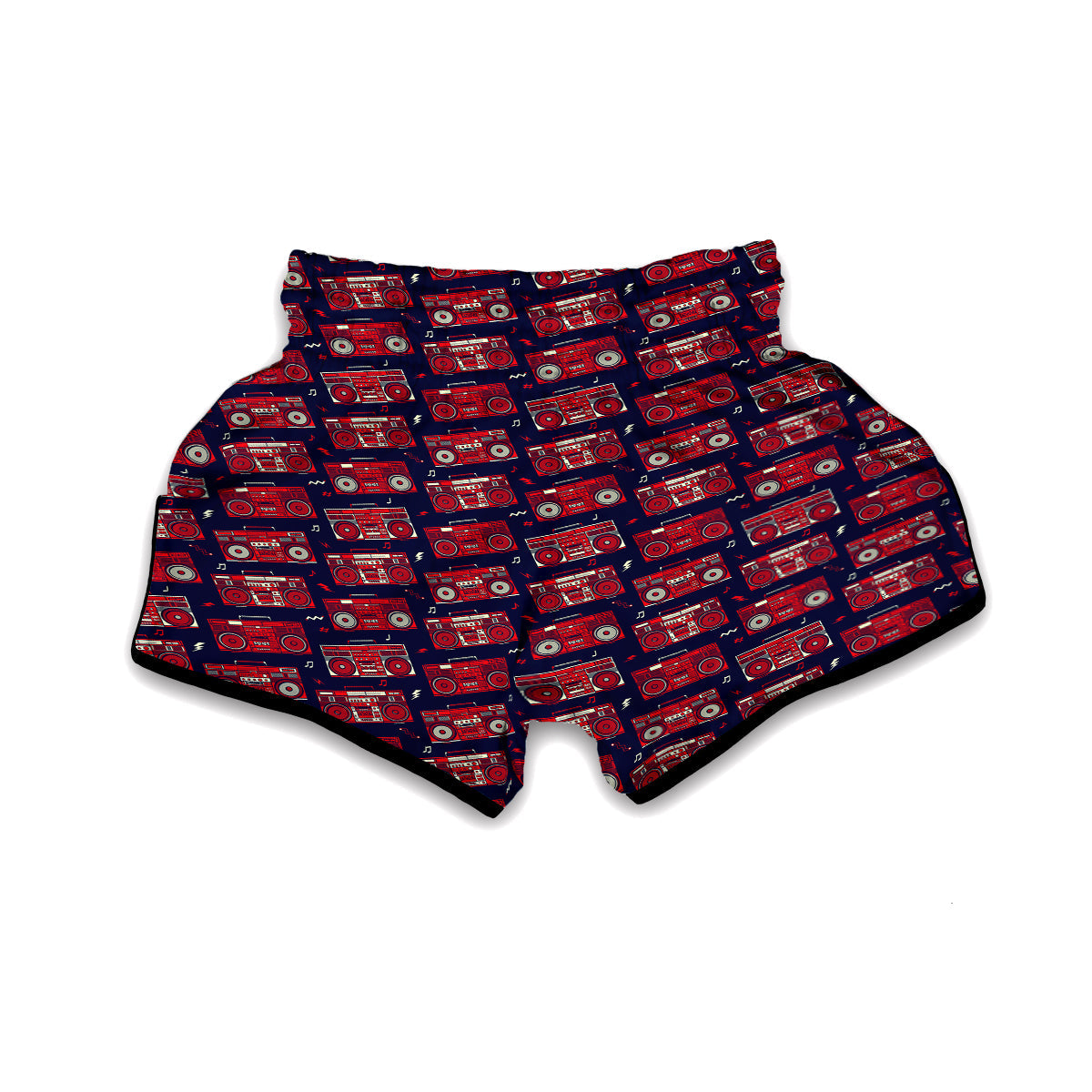 Red Boombox Print Pattern Muay Thai Boxing Shorts-grizzshop