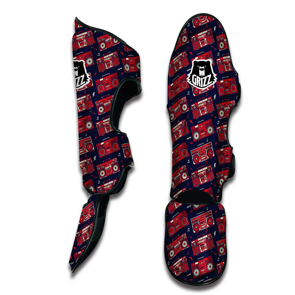 Red Boombox Print Pattern Muay Thai Shin Guards-grizzshop