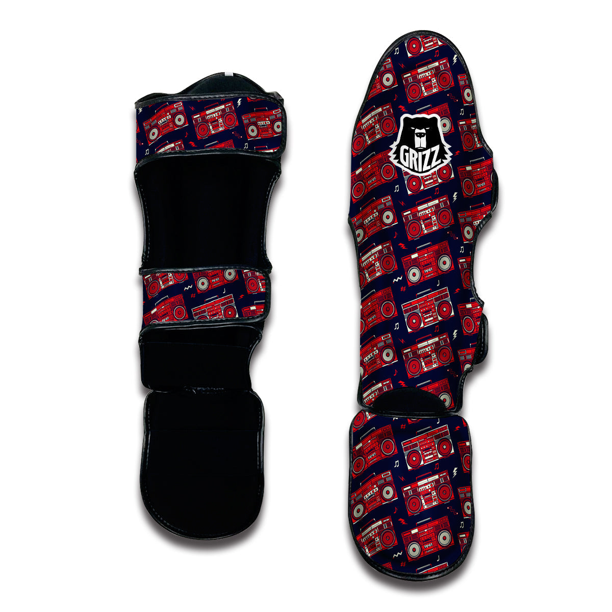 Red Boombox Print Pattern Muay Thai Shin Guards-grizzshop