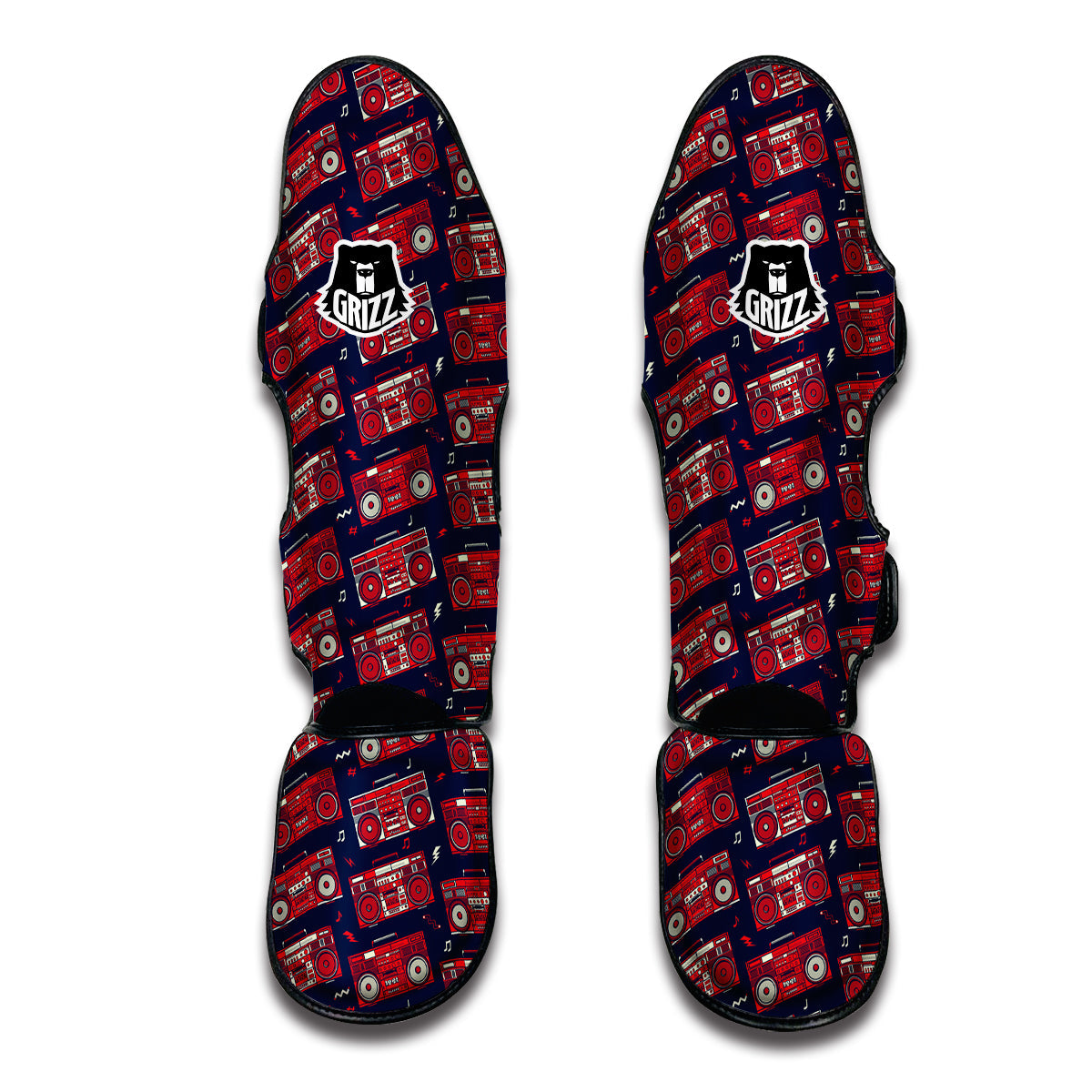 Red Boombox Print Pattern Muay Thai Shin Guards-grizzshop