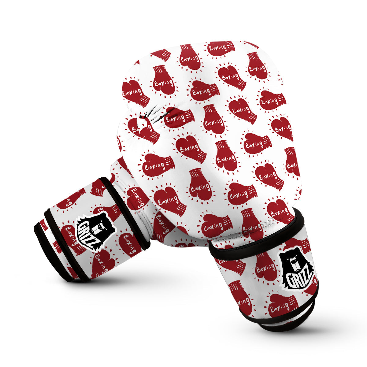 Red Boxing Vintage Print Pattern Boxing Gloves-grizzshop