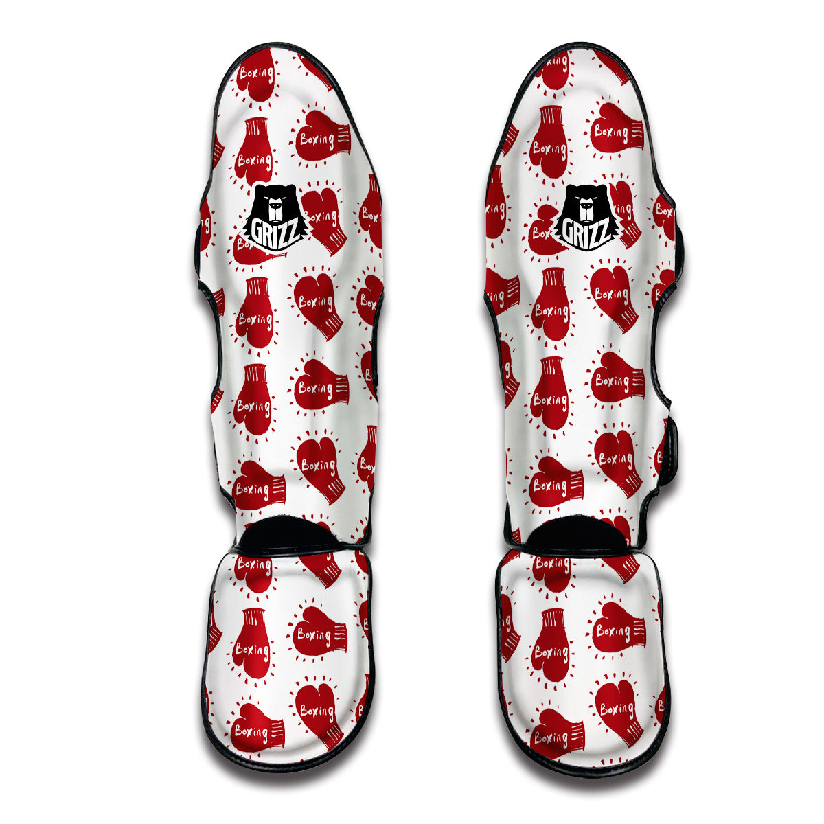 Red Boxing Vintage Print Pattern Muay Thai Shin Guards-grizzshop