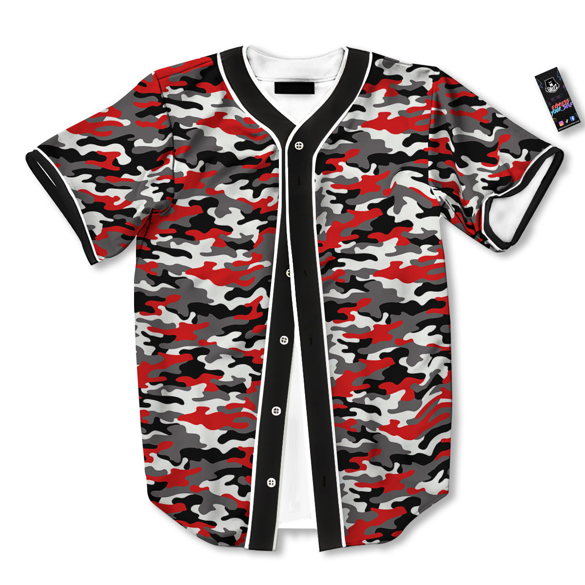 Red Camouflage Texture Military Print Baseball Jersey-grizzshop