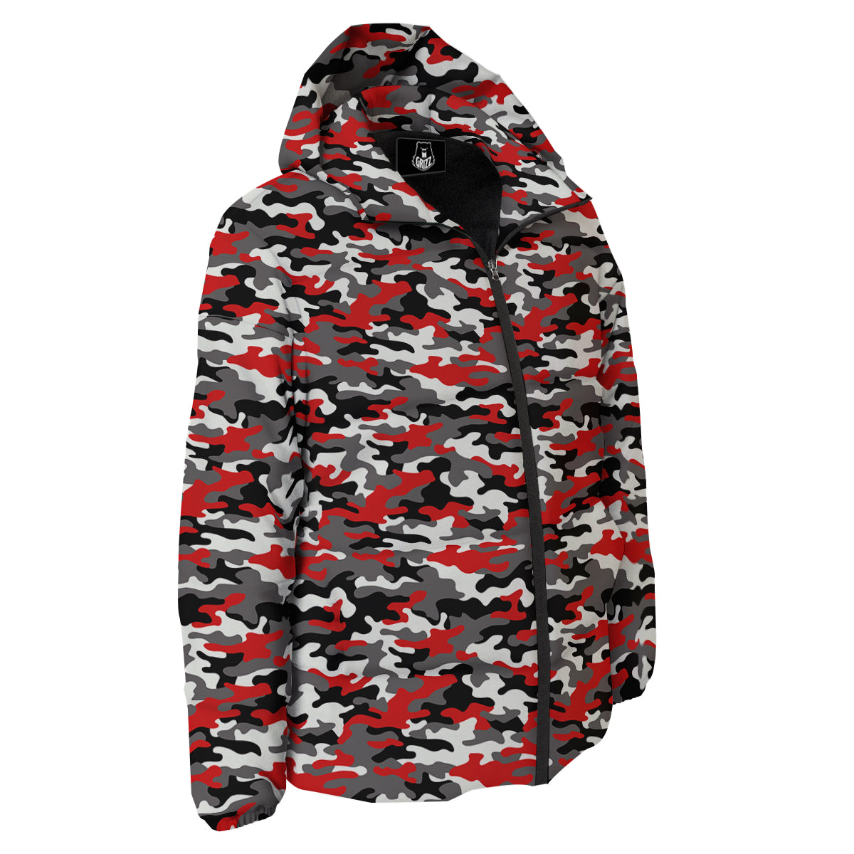 Red Camouflage Texture Military Print Down Jacket-grizzshop