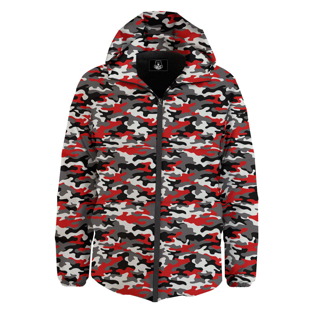 Red Camouflage Texture Military Print Down Jacket-grizzshop