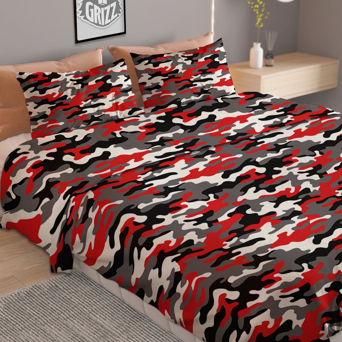 Red Camouflage Texture Military Print Duvet Cover Bedding Set