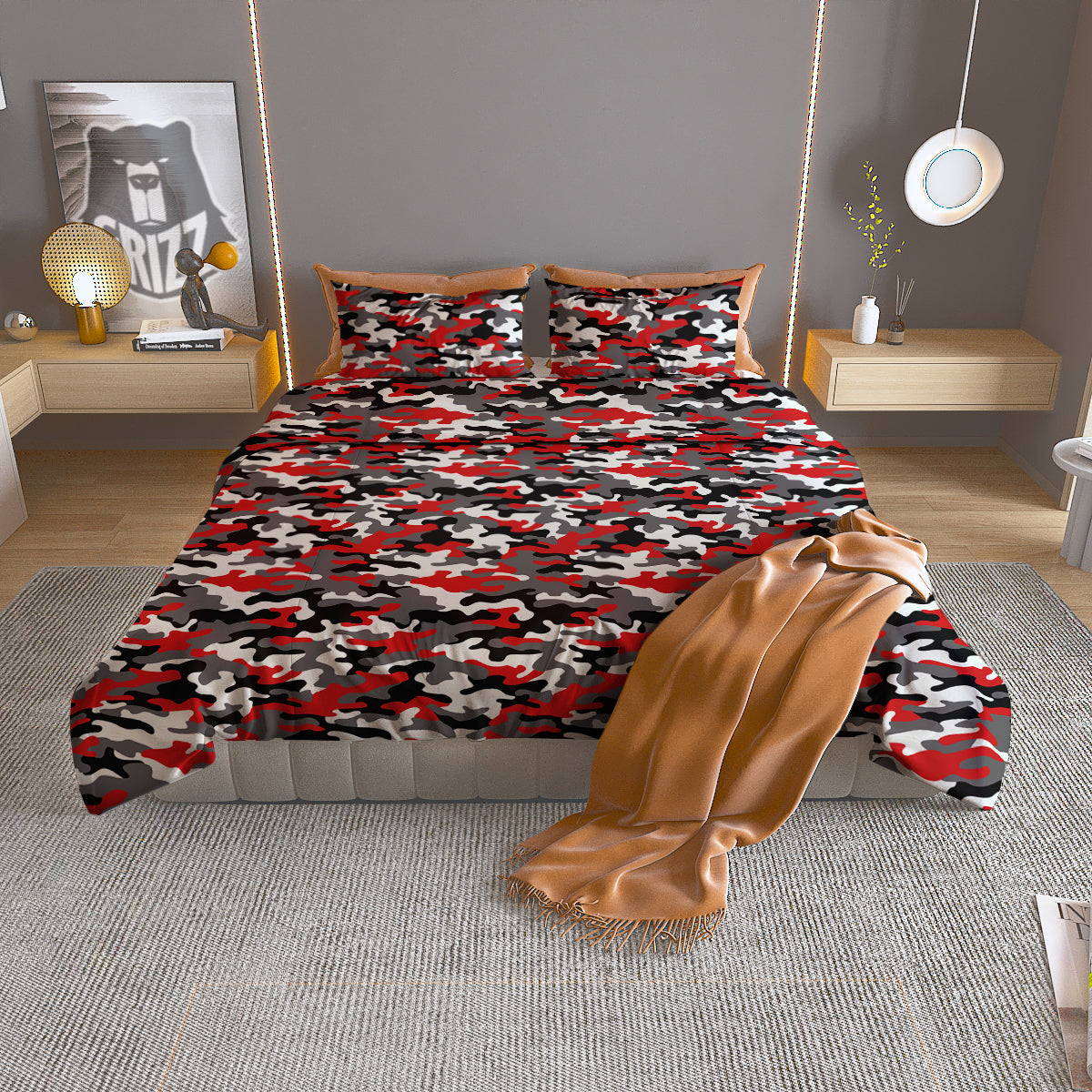 Red Camouflage Texture Military Print Duvet Cover Bedding Set