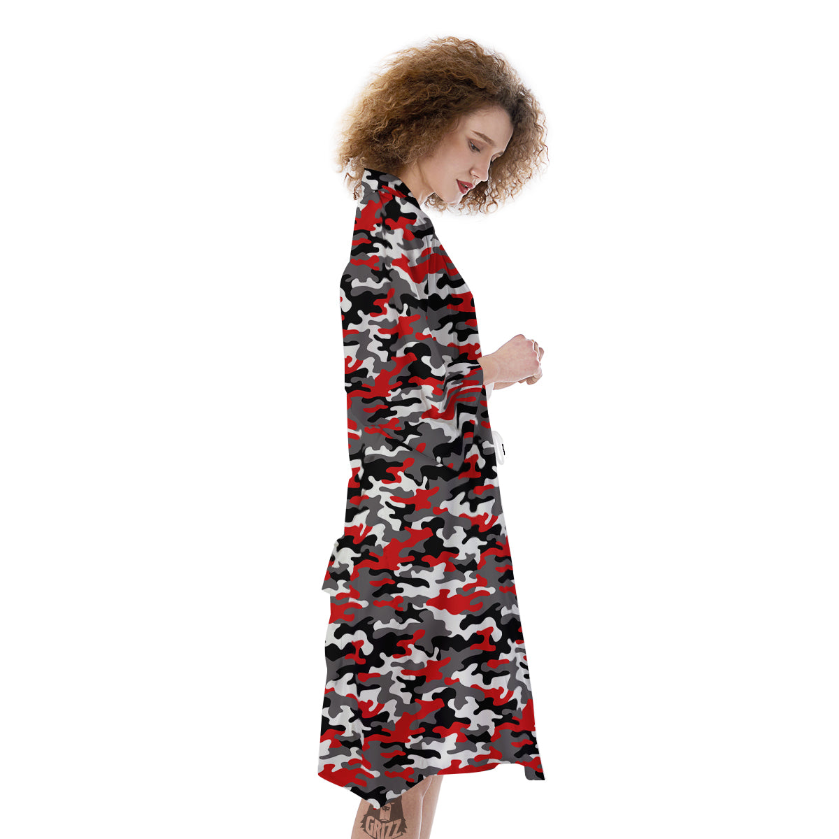 Red Camouflage Texture Military Print Kimono-grizzshop