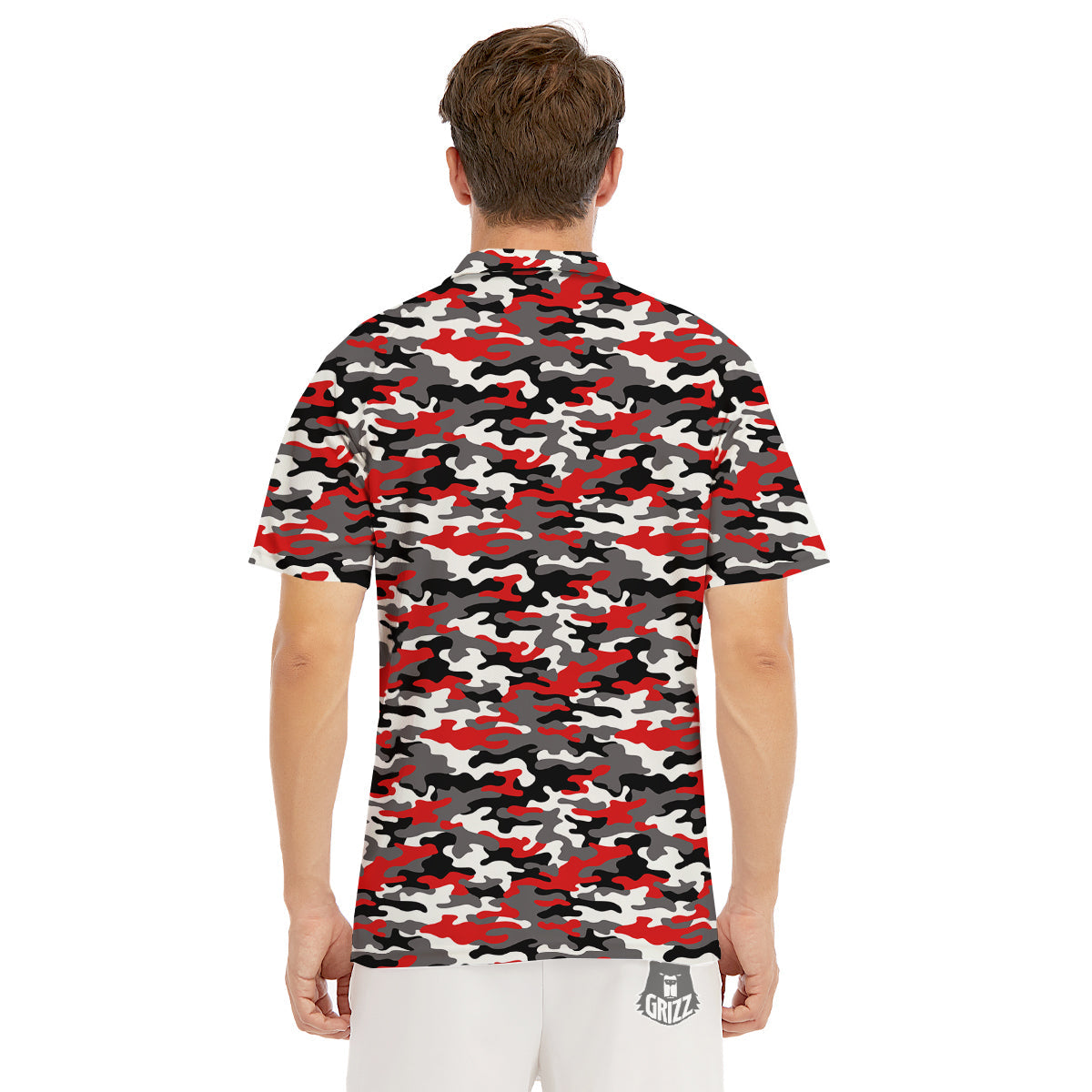 Red Camouflage Texture Military Print Men's Golf Shirts-grizzshop