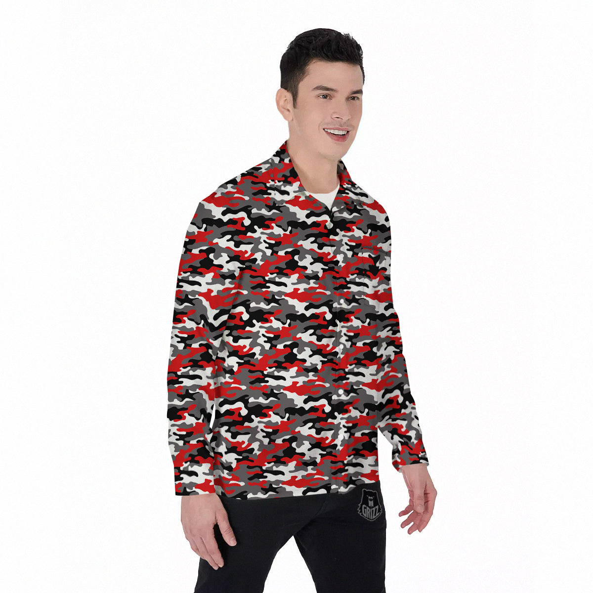 Red Camouflage Texture Military Print Men's Long Sleeve Shirts-grizzshop